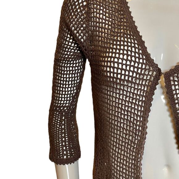 Vintage 1990s Bohemian Crochet Three Quarter Sleeve Cardigan Medium - Picture 7 of 17